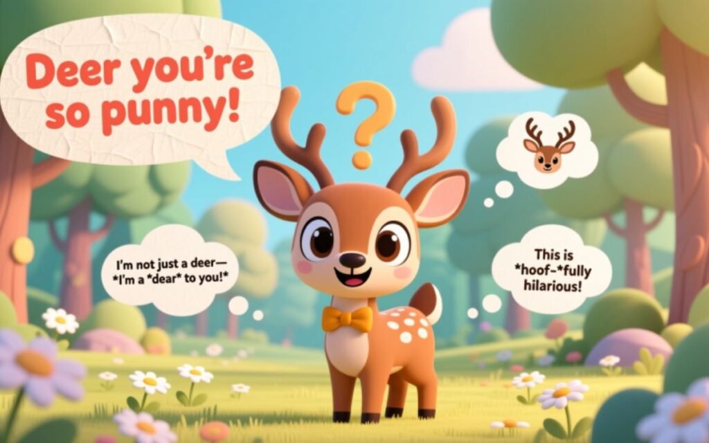 Cute deer illustration with pun for kids and social media